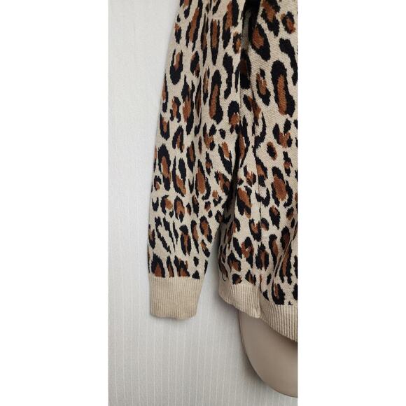H&M Leopard Animal Print Round Neck Long Sleeve Brown Knit Sweater Size Small - Picture 6 of 8